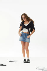 Cooper Light Wash Denim With Studs Skirt