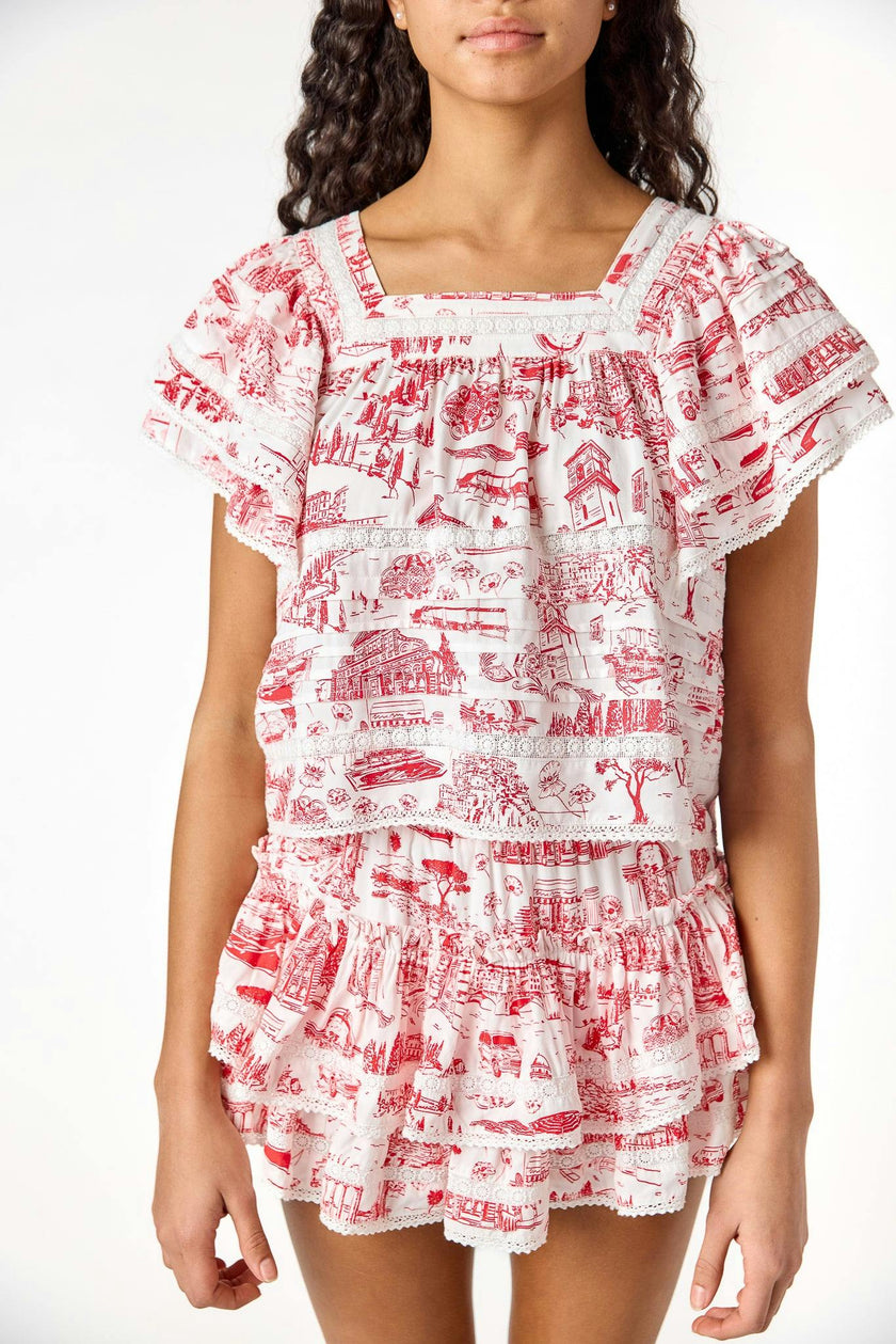 Lily Top Italian Toile Red