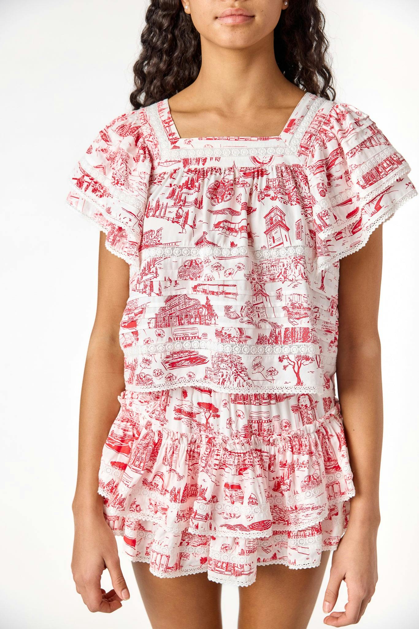Lily Top Italian Toile Red