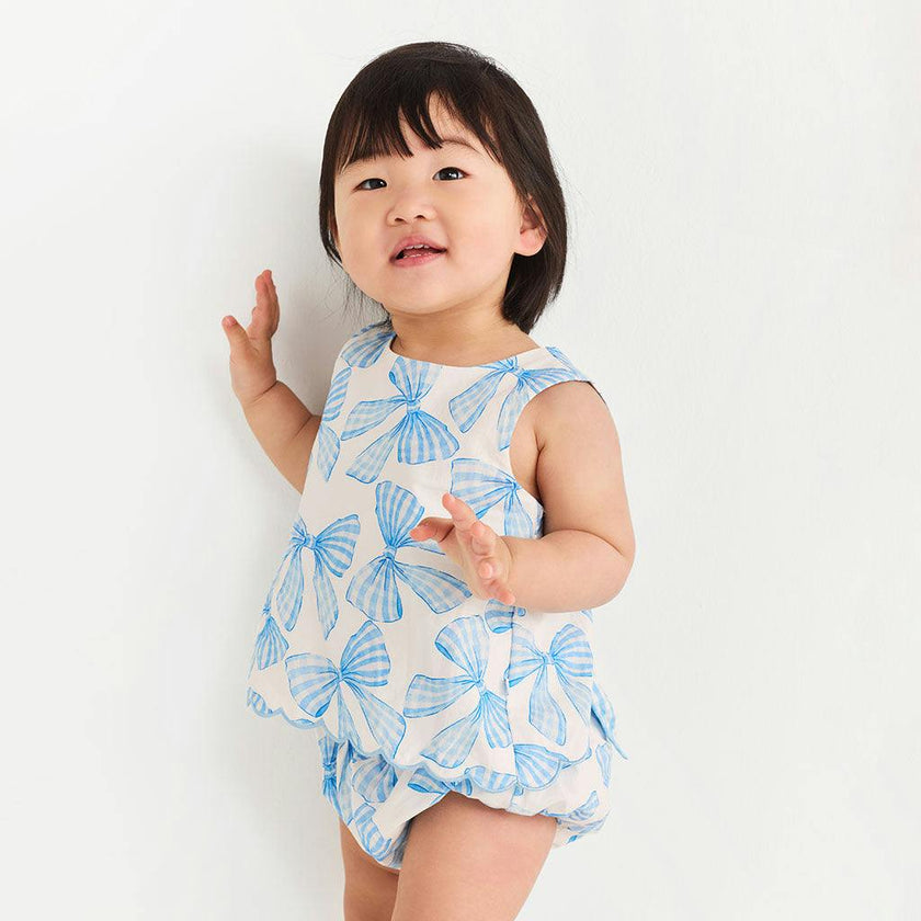 Edda Bamboo Challis Scallop Top Bow Bummie Set