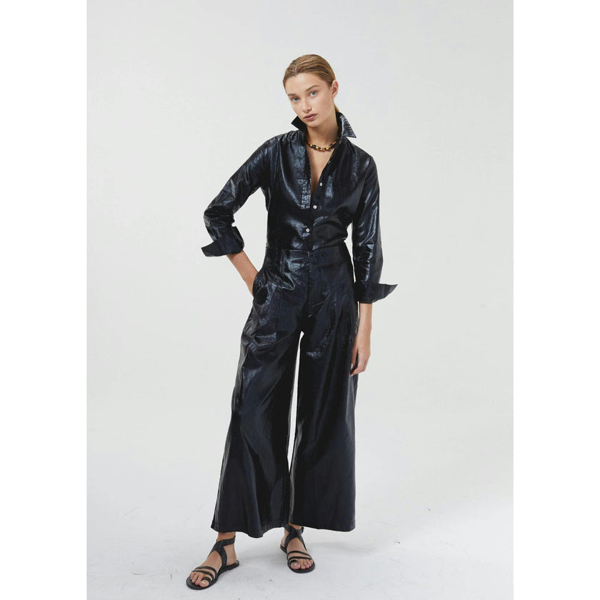 Culotte Metallic Linen Pants - Black