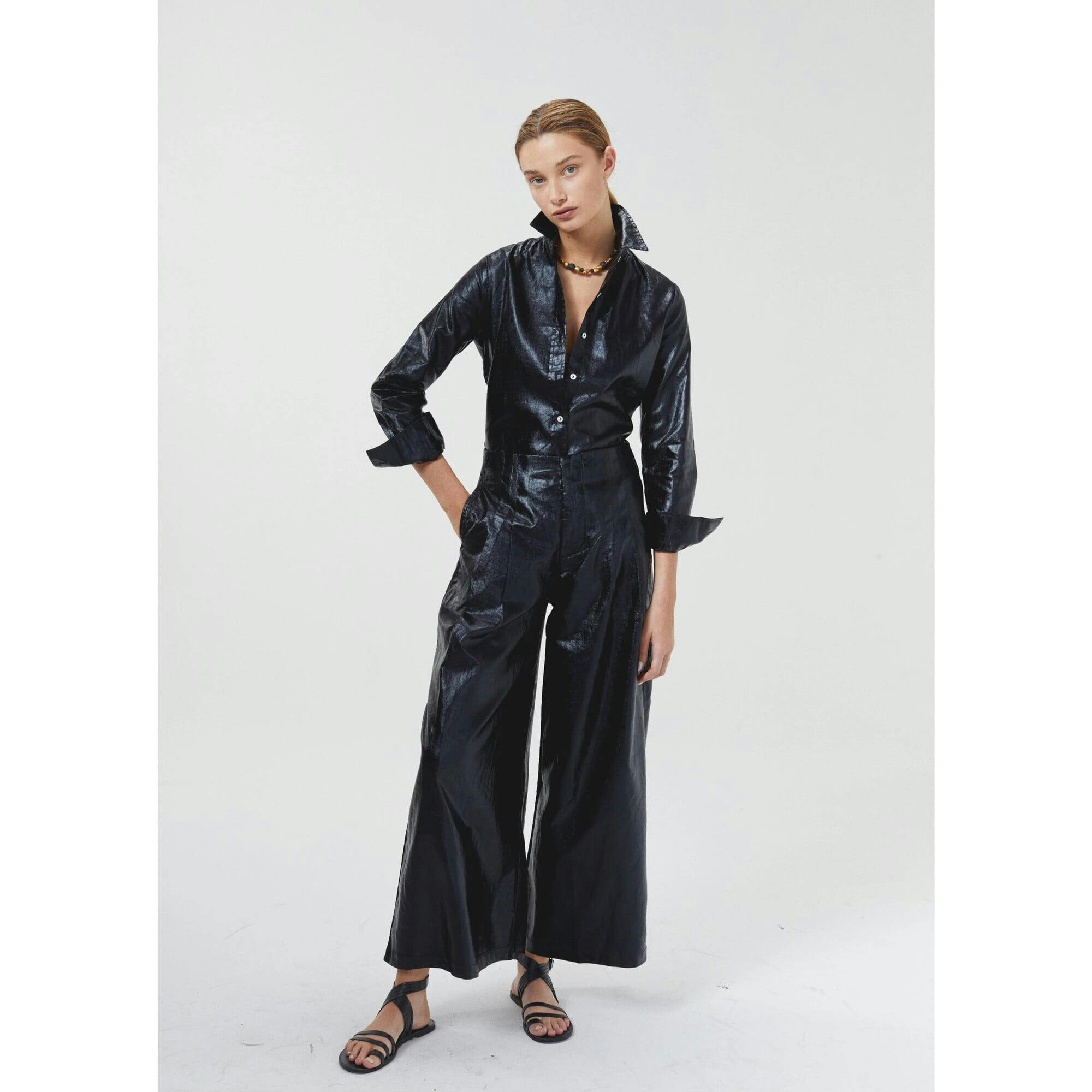 Culotte Metallic Linen Pants - Gold