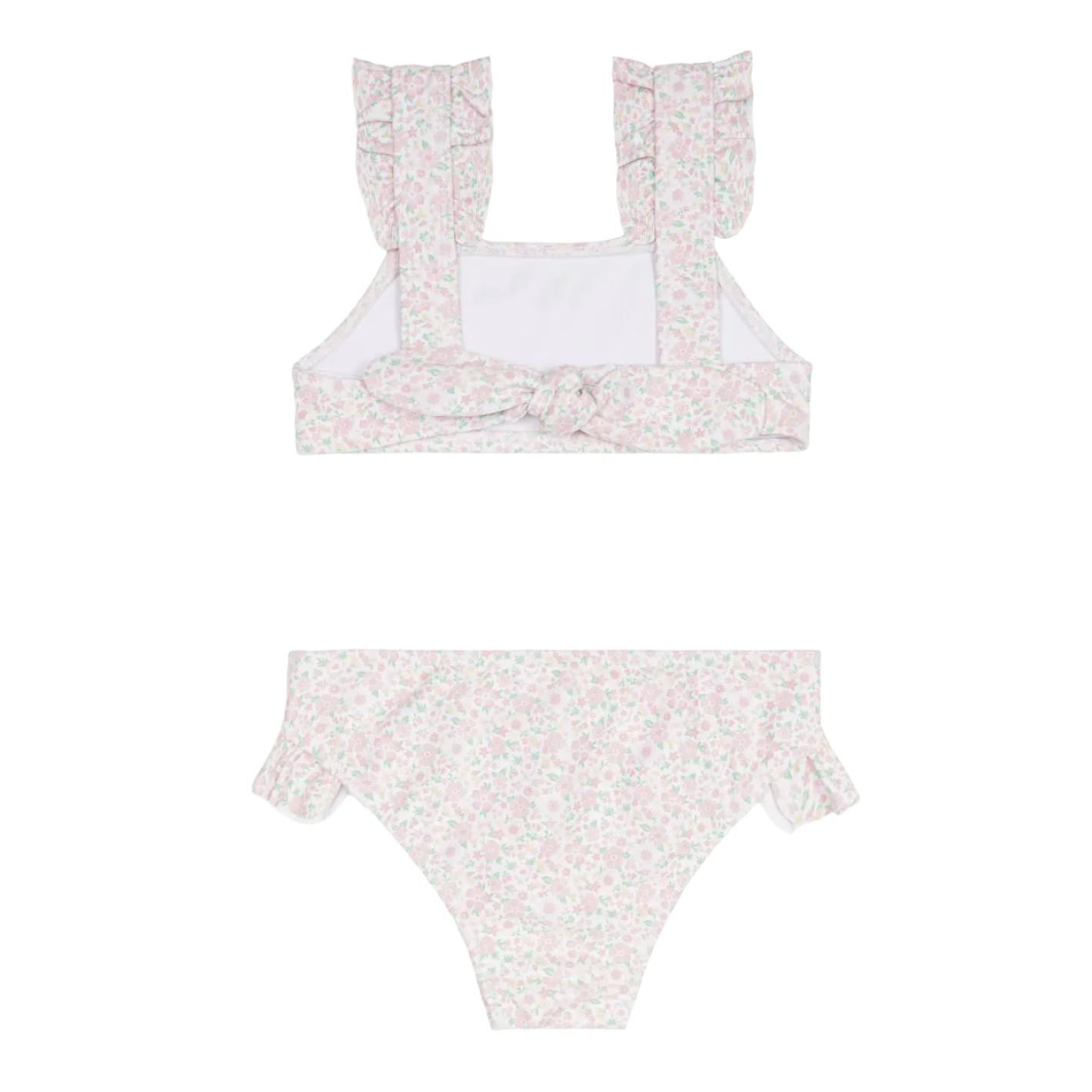 girls antique floral ruffle strap bikini