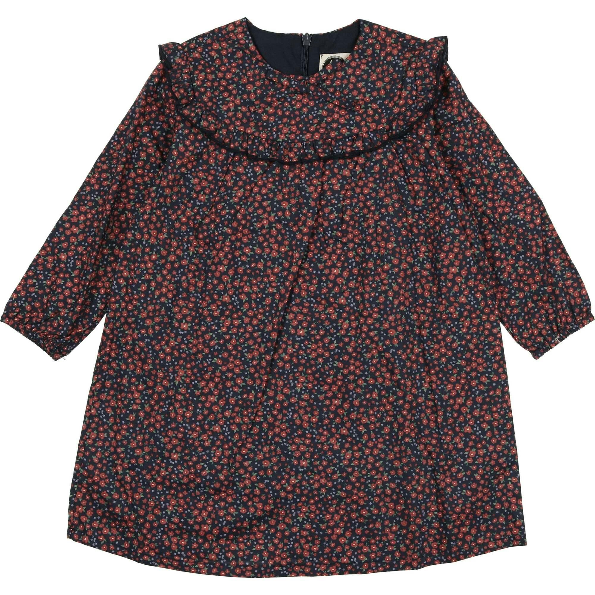 Floral Long Sleeve Ruffle Trim Yoke Dress