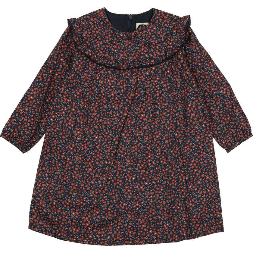 Floral Long Sleeve Ruffle Trim Yoke Dress