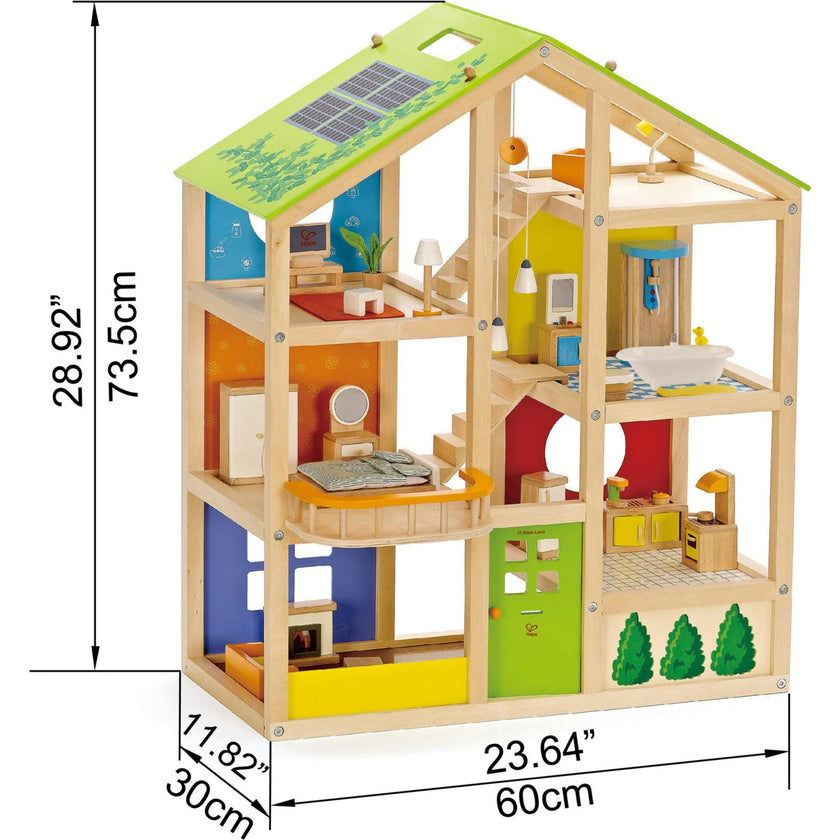 All Seasons Wooden Dollhouse - Kids Furnished Wooden Playset
