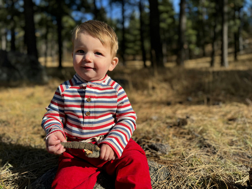 JACKSTAY  Red Multi Stripe Henley Raglan Onesie