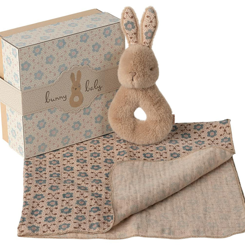 Rabbit rattle set - Cream peach