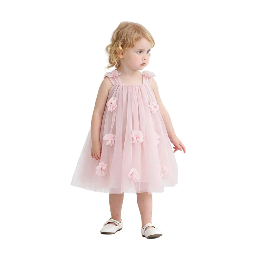 Pink Flower-Embellished Tulle Dress