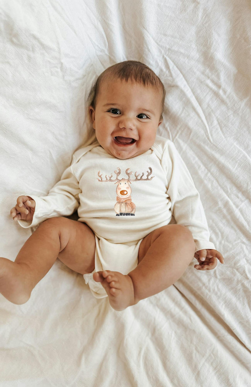 Reindeer Organic Baby Bodysuit Long Sleeve