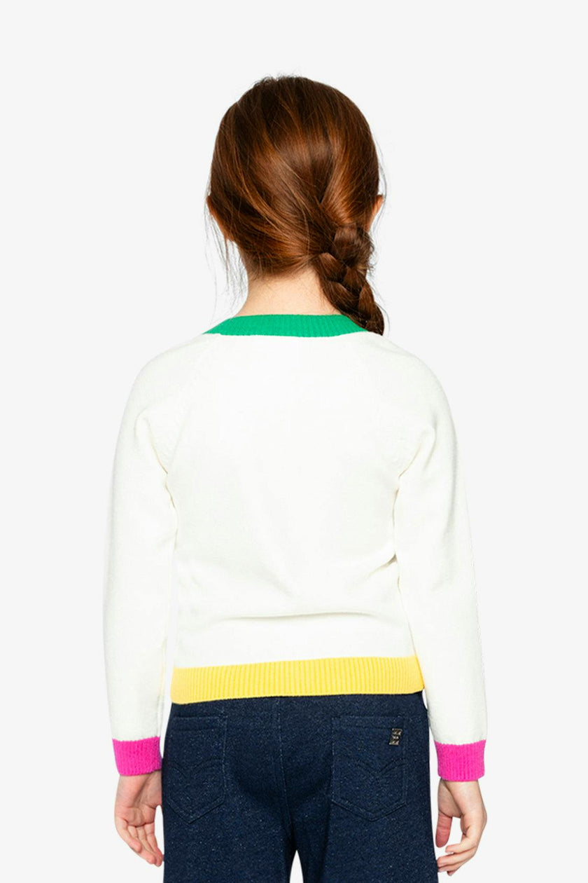 Knitted Cardigan Off-White, Green and Pink