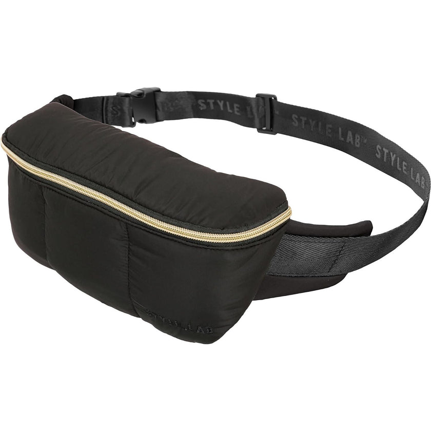 Style.Lab: Bekah Puffer Crossbody Backpack Belt Set - Black