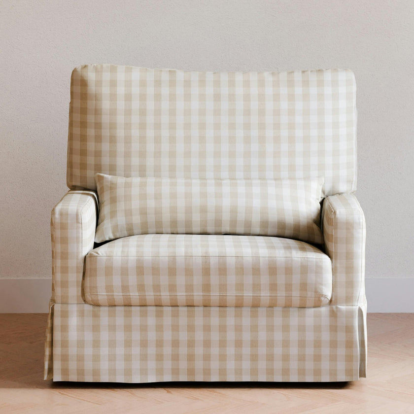 Crawford Pillowback Chair and a Half Comfort Swivel Glider in Tan Gingham