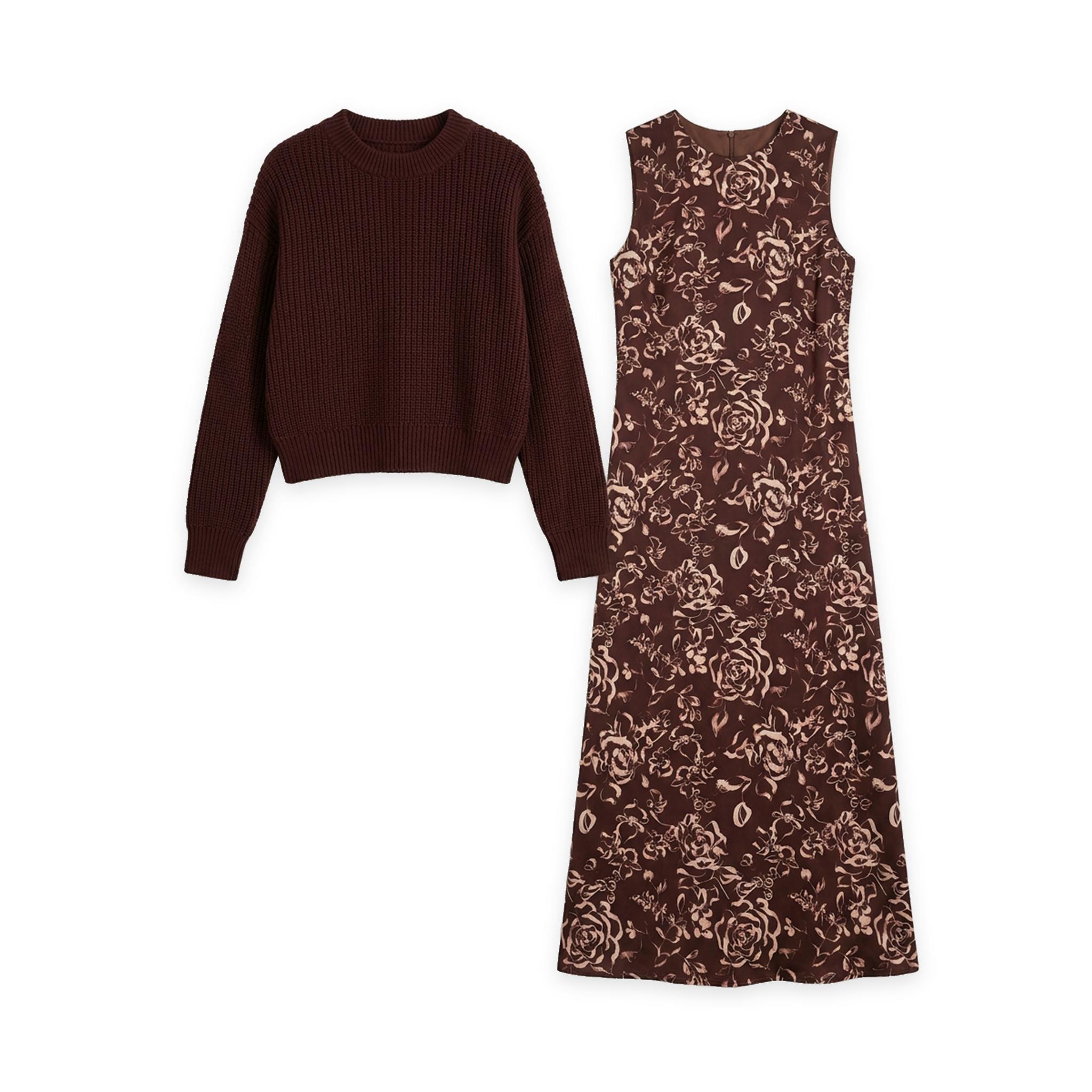Knit And Printed Jumper Set