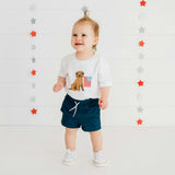Patriotic Pup Patch Short Sleeve Romper - White