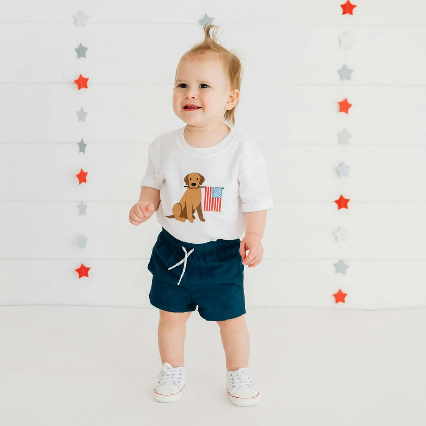 Patriotic Pup Patch Short Sleeve Romper - White