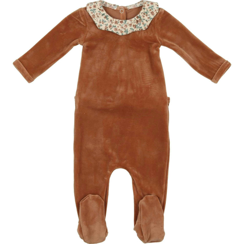 Girl's Velour Collar Long Sleeve Footie