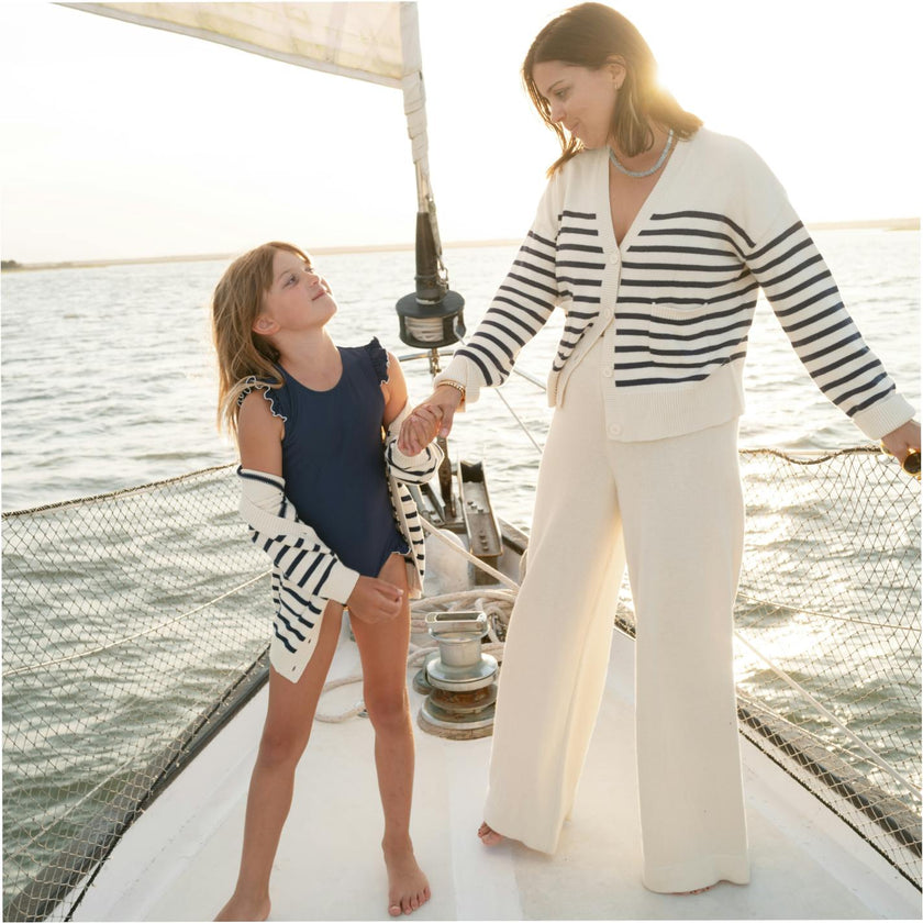 Kids Breton Stripe V-Neck Knit Cardigan