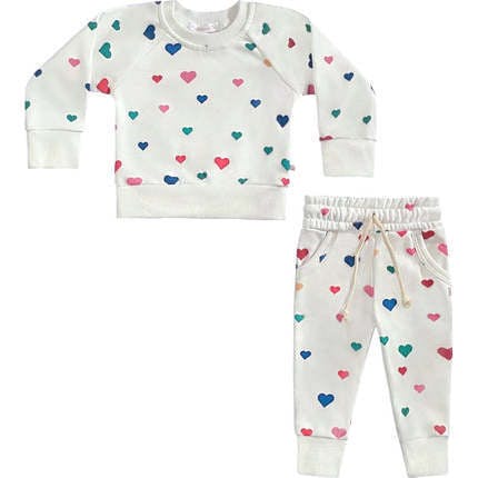 Confetti Hearts Valentine's Day Crewneck Terry Jogger Pant Set