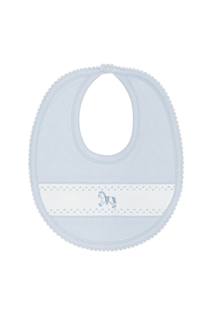 Blue Rocking Horse Embroidered Bib