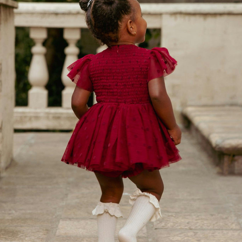 Baby Solange Dress Set in Burgundy Tulle