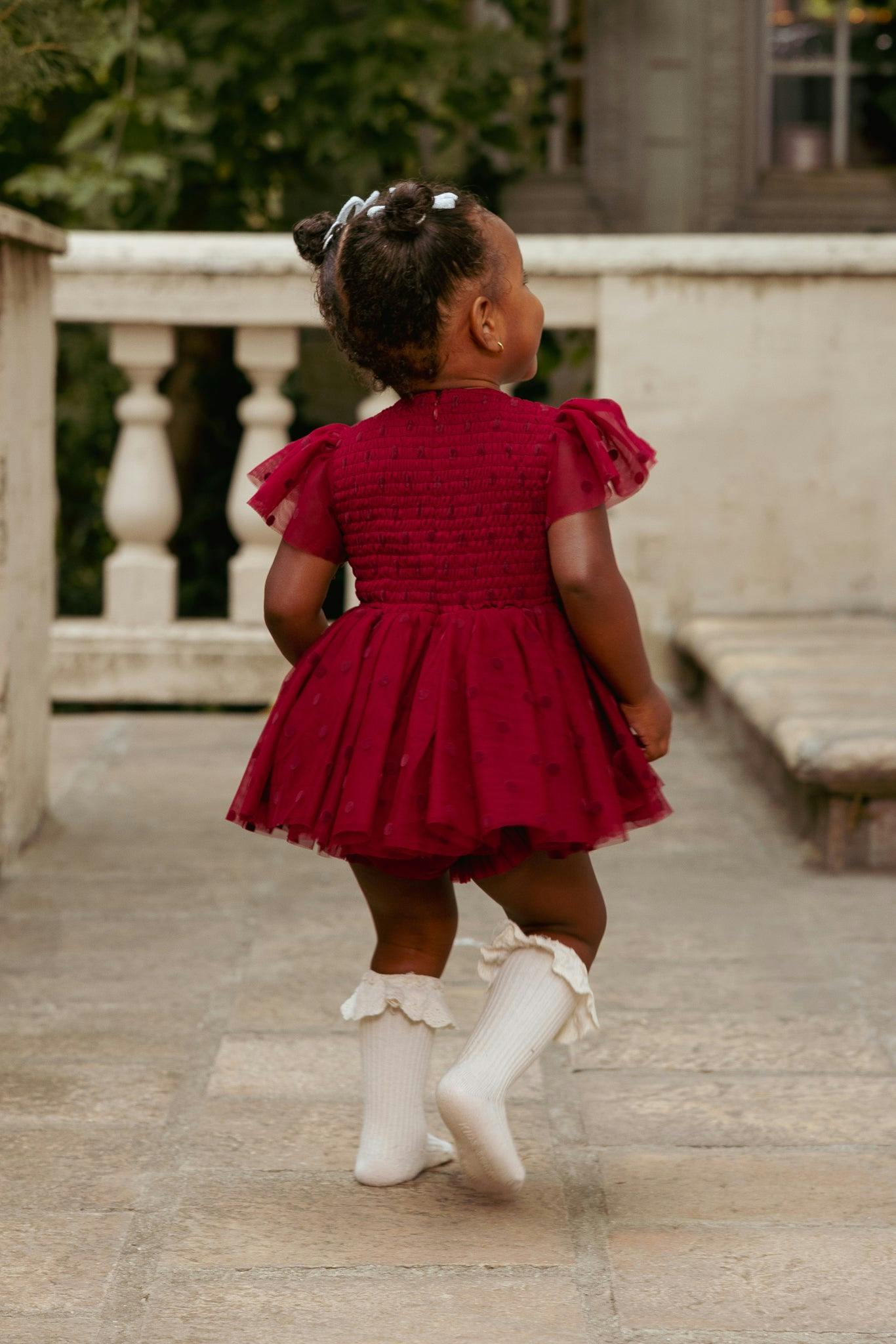 Baby Solange Dress Set in Burgundy Tulle