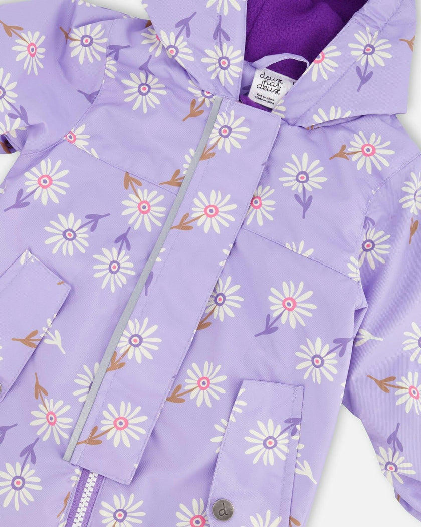 Baby Mid-Season One-Piece Outerwear With Hat Purple Daisy Print