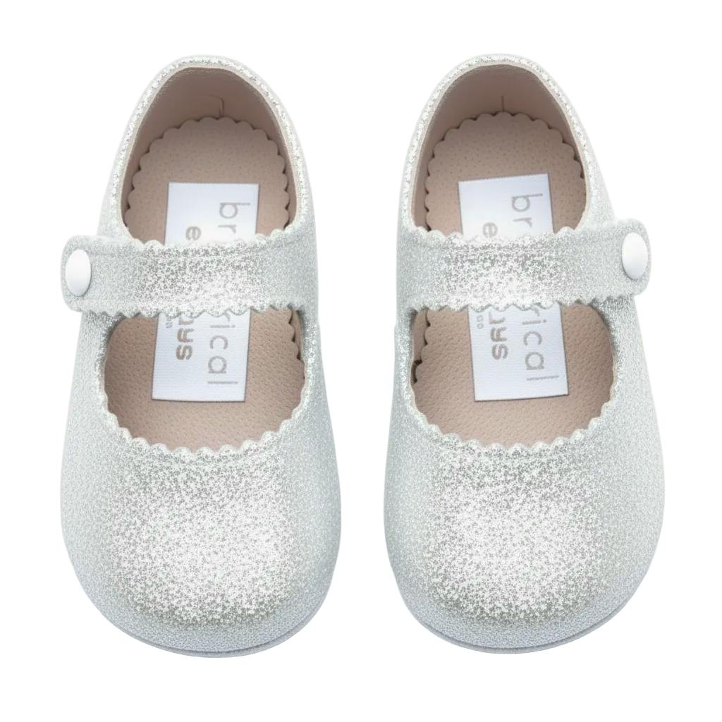 Emma British Pre-Walker Baby Shoes - White Glitter