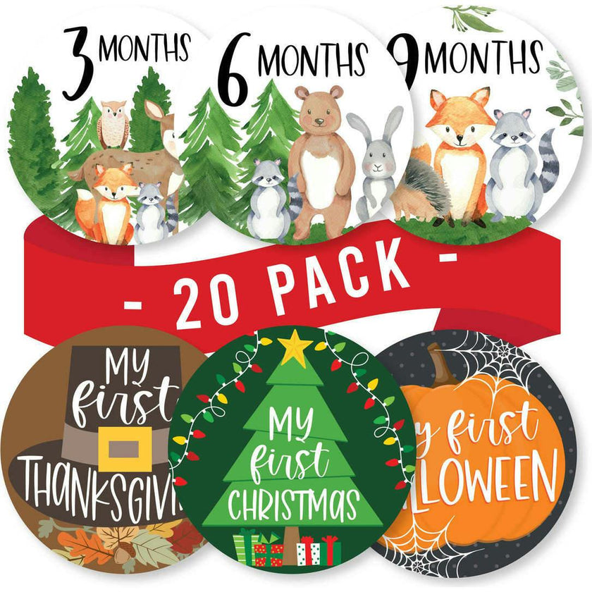 6-Piece Woodland Baby Closet Dividers & 20-Piece Baby Milestone Stickers Baby Shower Gift
