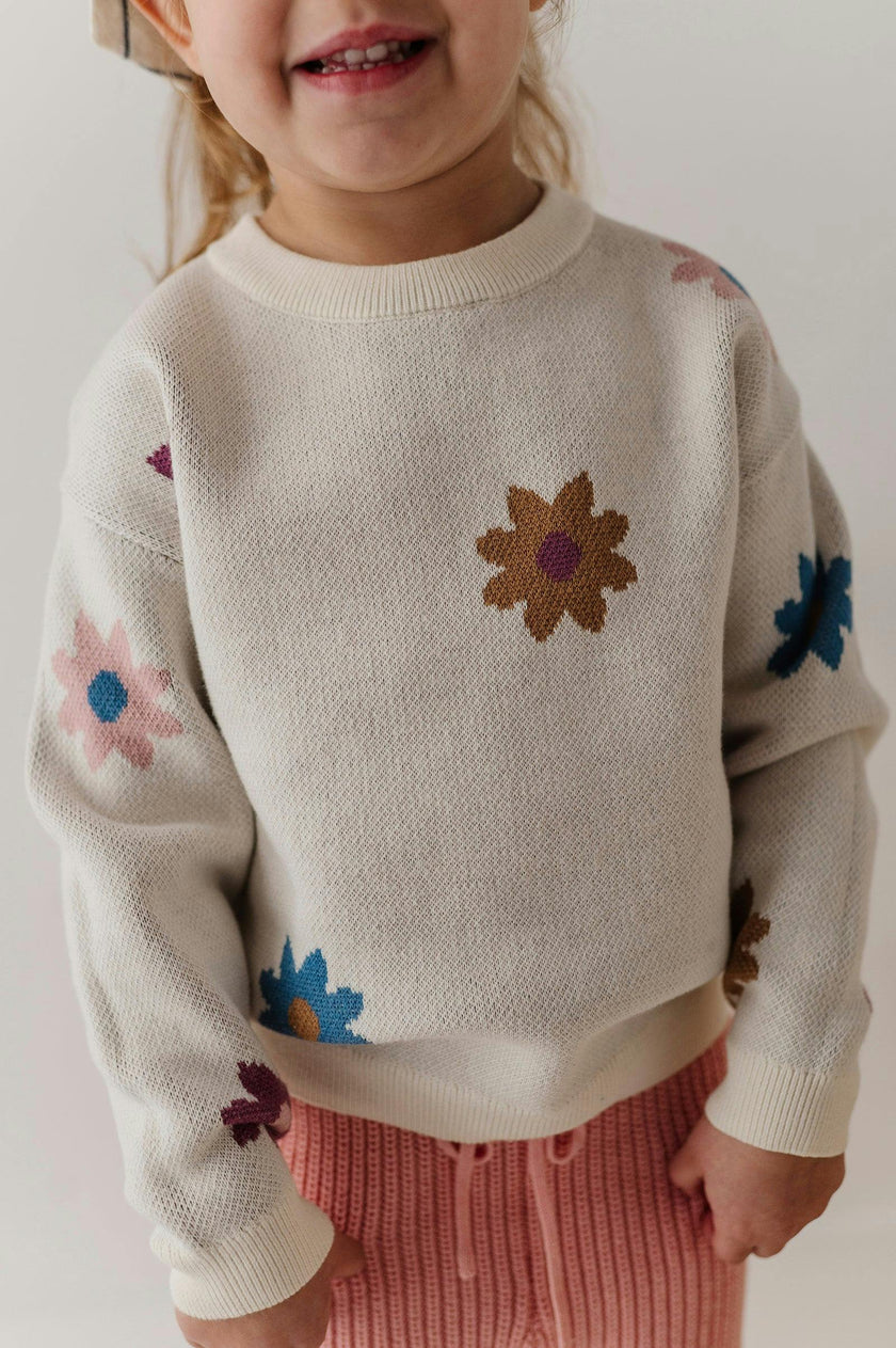 Girls Knit Sweater in Flower Pop