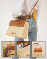 Medium Insulated Hand-Woven Wicker Lunchbox, Natural & Brown
