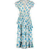 Mica Women's Tiered Maxi Dress Cream Aqua Ikat, Blue