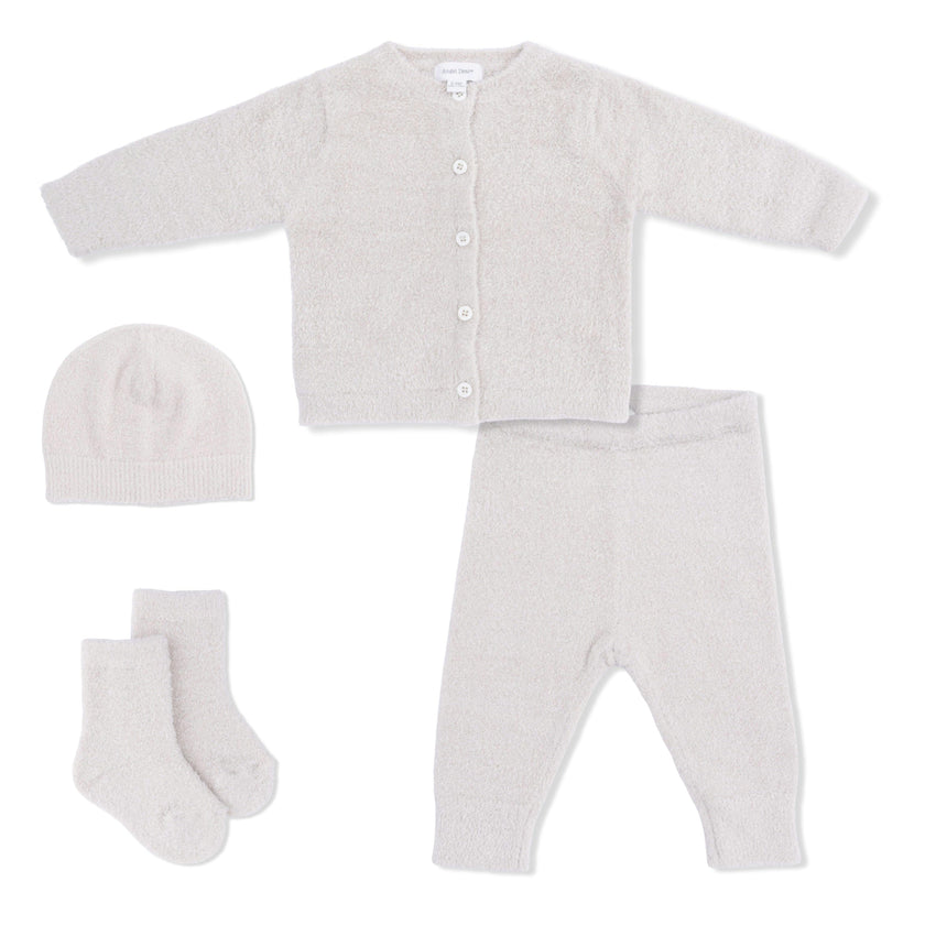 Chenille - Natural Button Down Cardigan 4 Piece Set