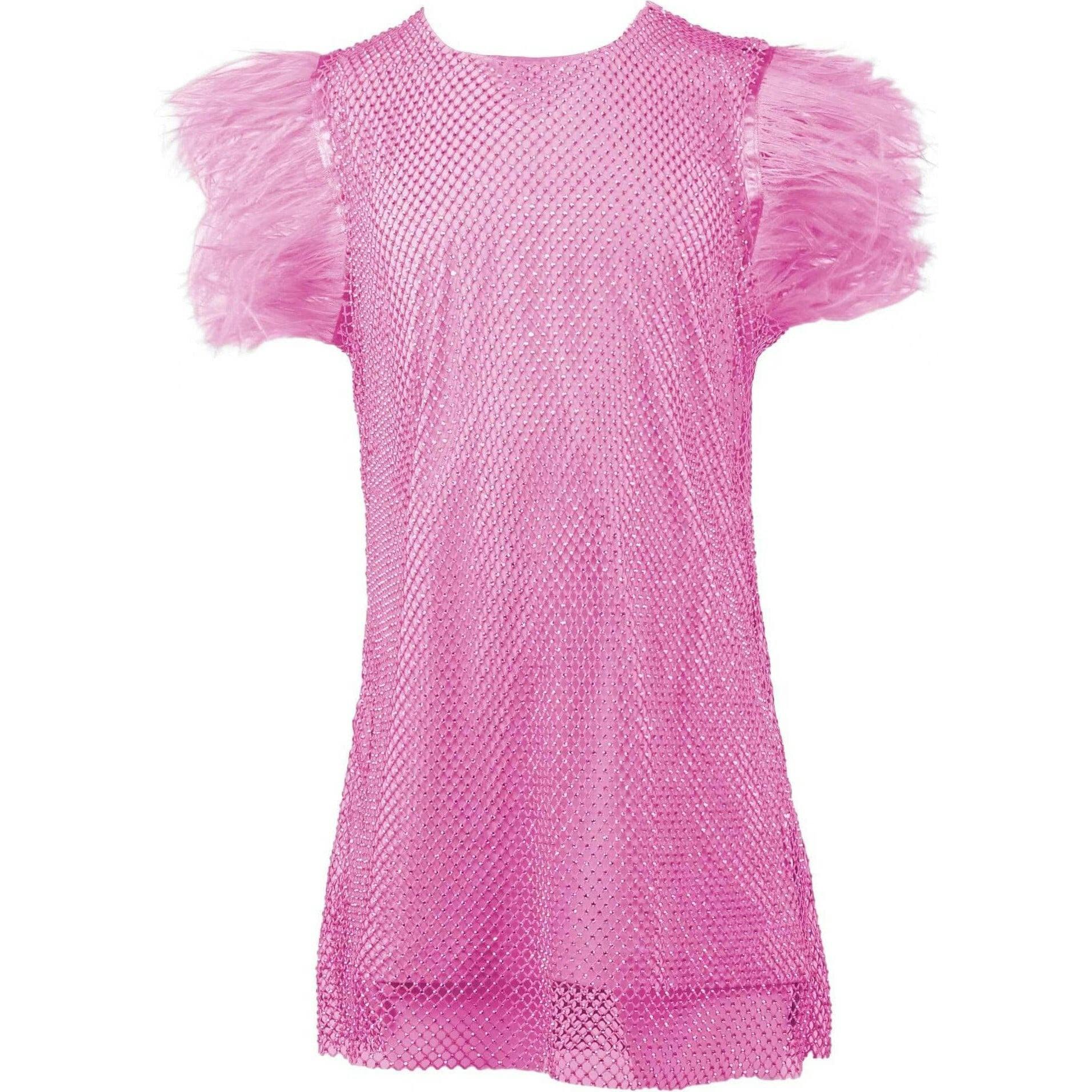 Crystal Feather Trim Sleeve Shimmer Sequin Dress
