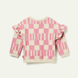 Recycled Cotton Pink Block Ruffled Sweatshirt
