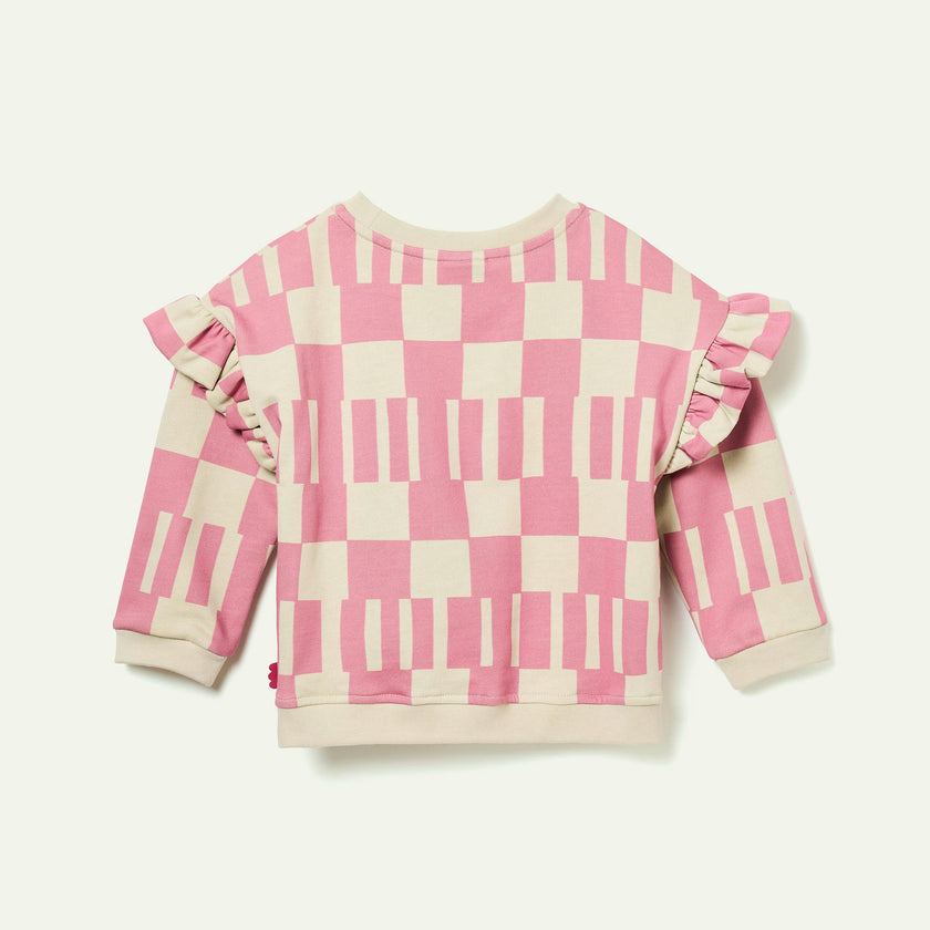 Recycled Cotton Pink Block Ruffled Sweatshirt