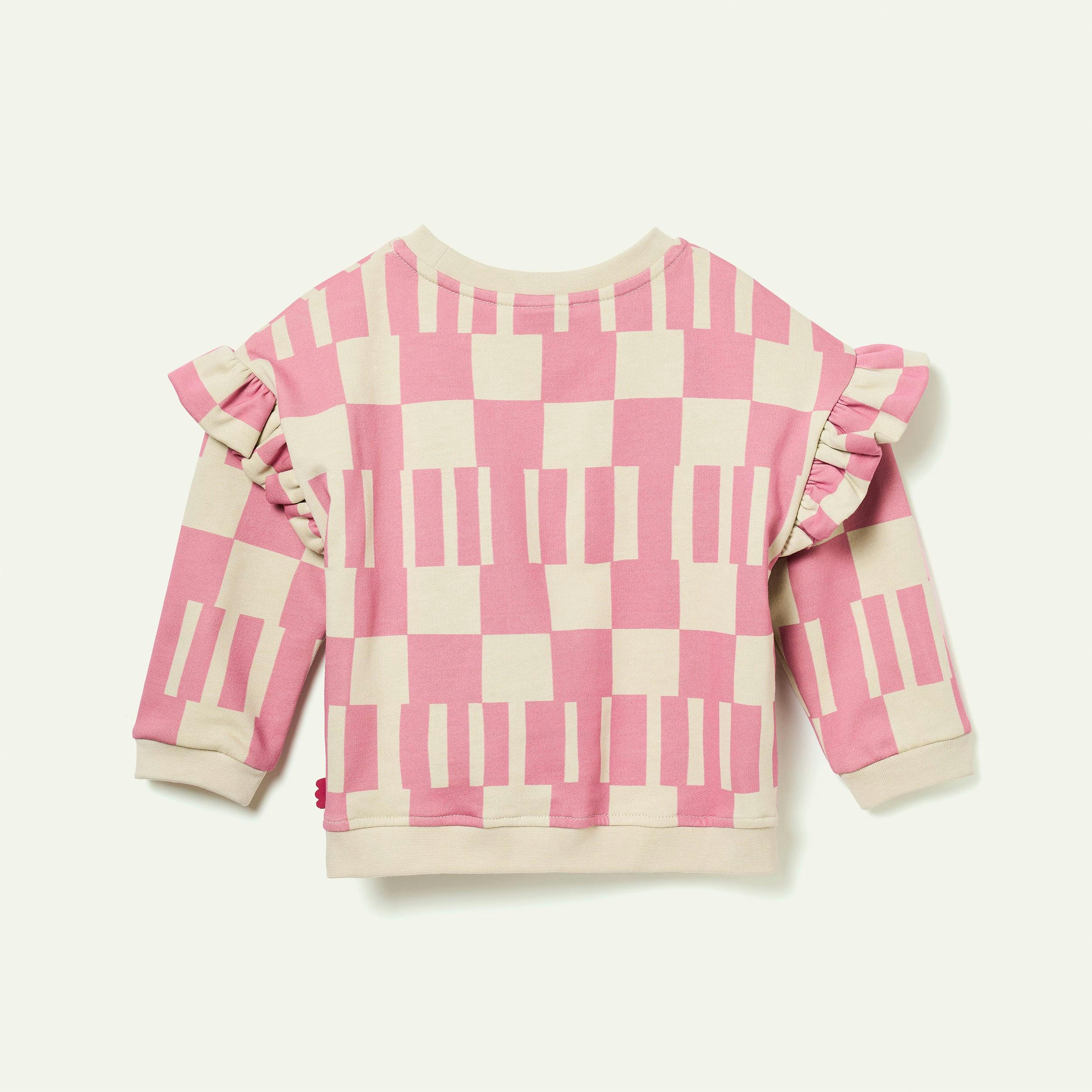 Recycled Cotton Pink Block Ruffled Sweatshirt