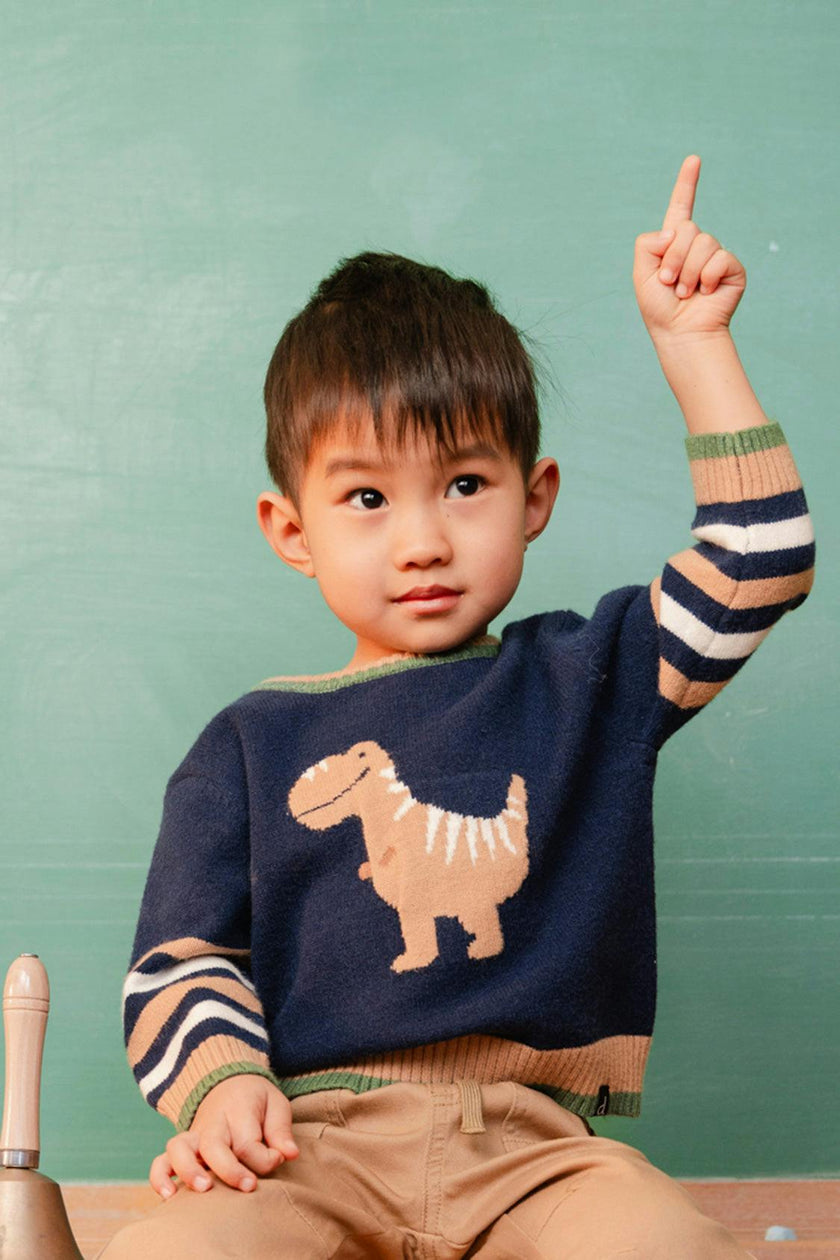 Knit Sweater With Intarsia Dark Blue, Brown And Beige