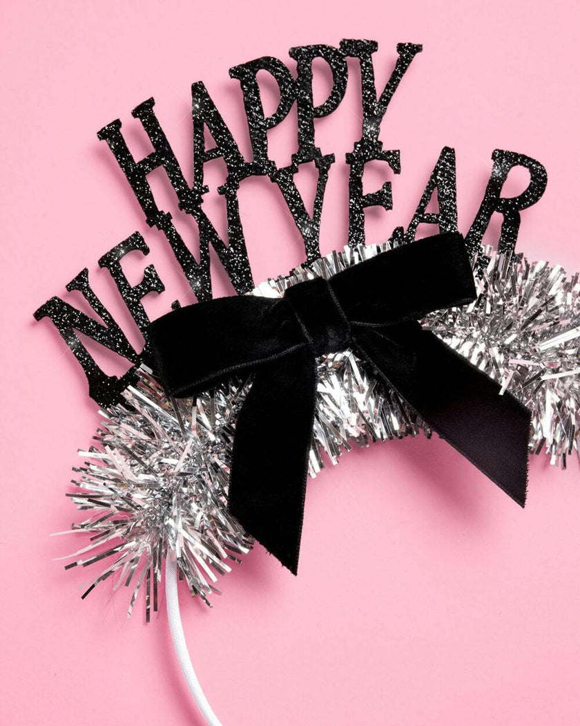 Happy New Year Bow Headband - glitter headband