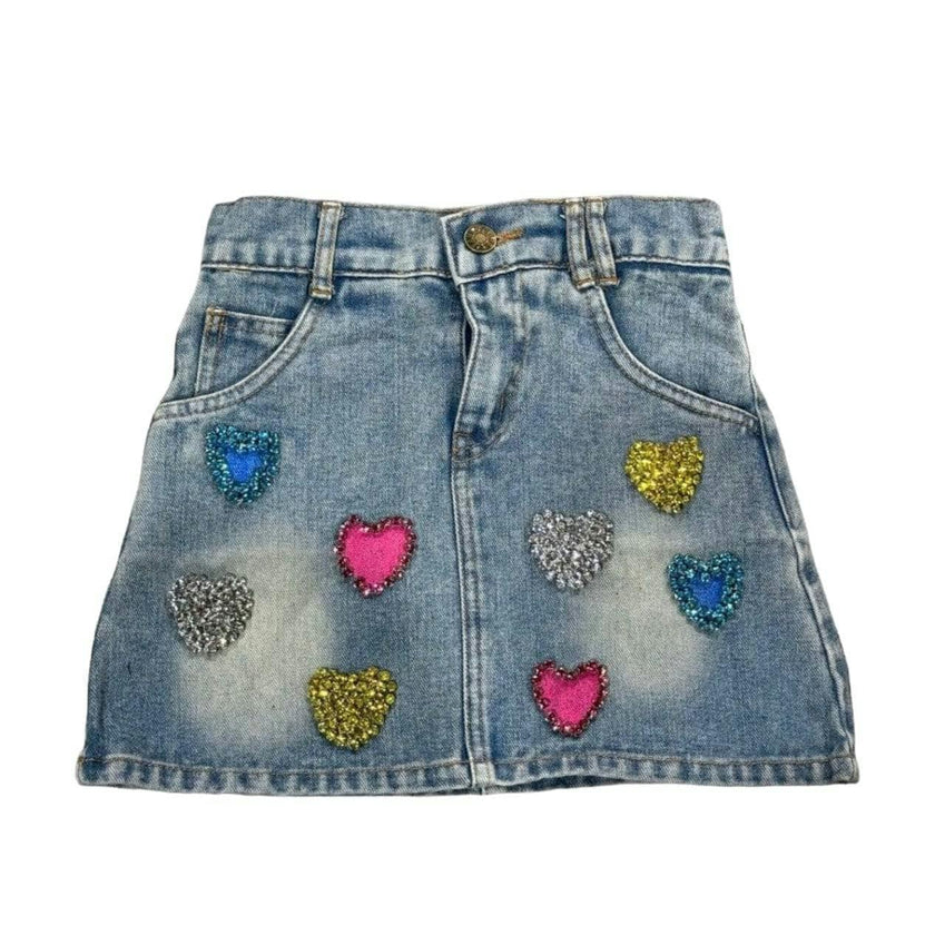 Women's Sparkle Heart Denim Skirt