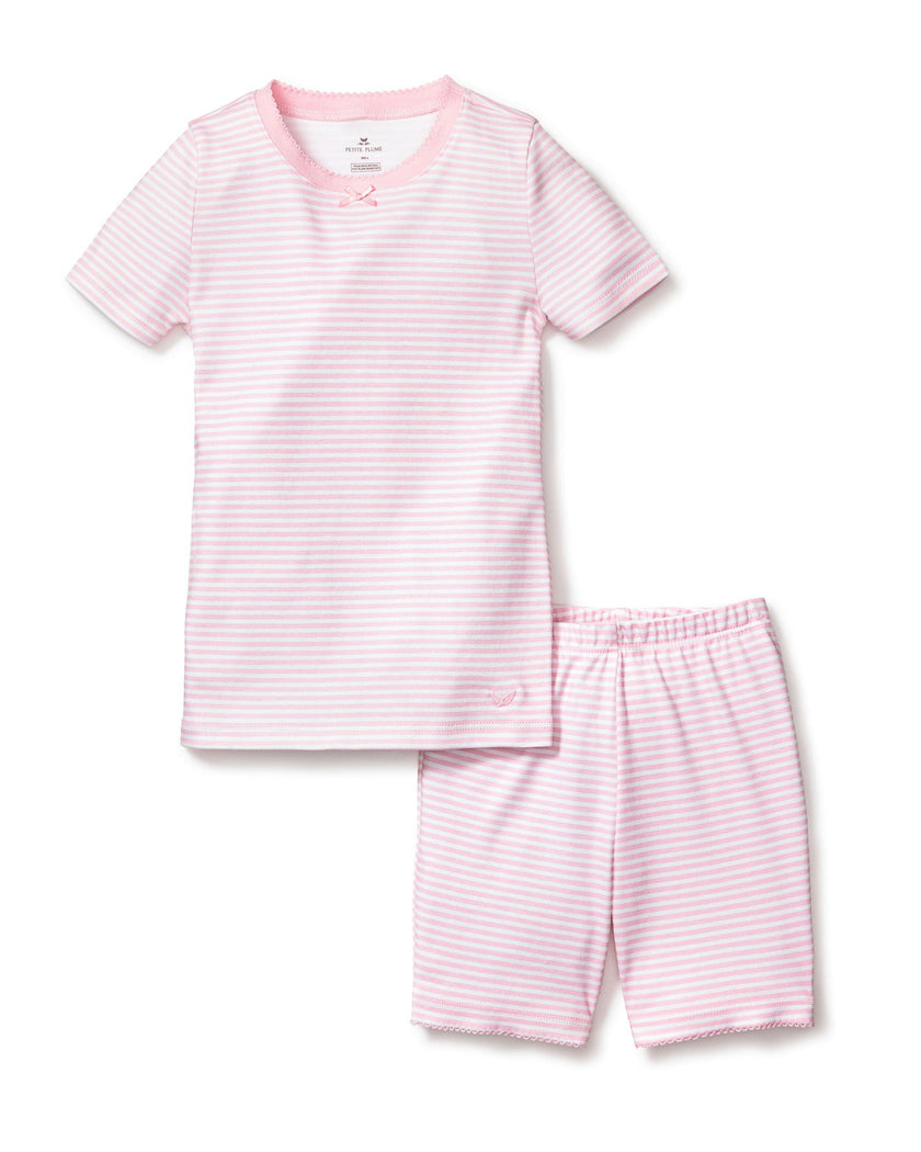 Kid's Pima Snug Fit Pajama Short Set in Pink Stripe