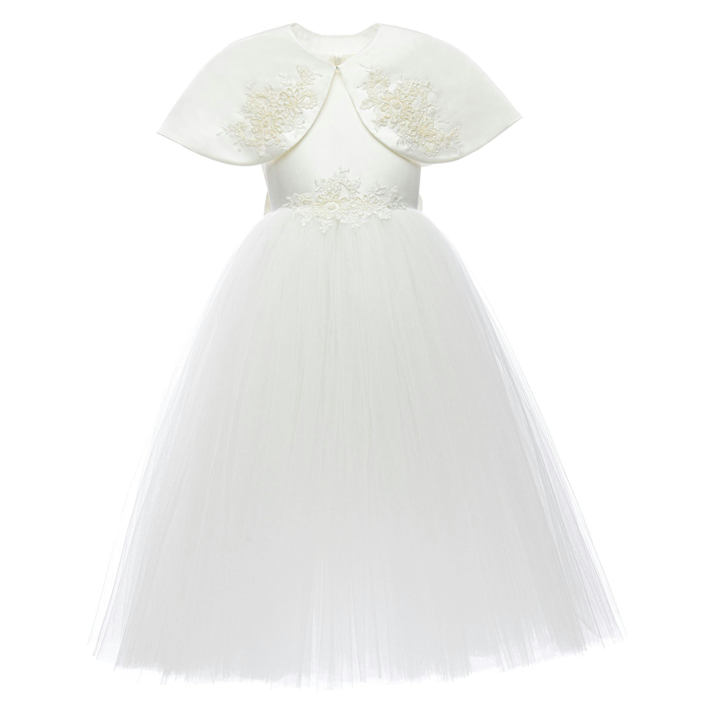 White Hermione Embroidered Cape Dress