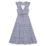 Giselle women's maxi dress navy ikat,