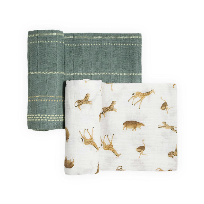 Organic Cotton Muslin Swaddle Blanket 2 Pack - Animal Crackers