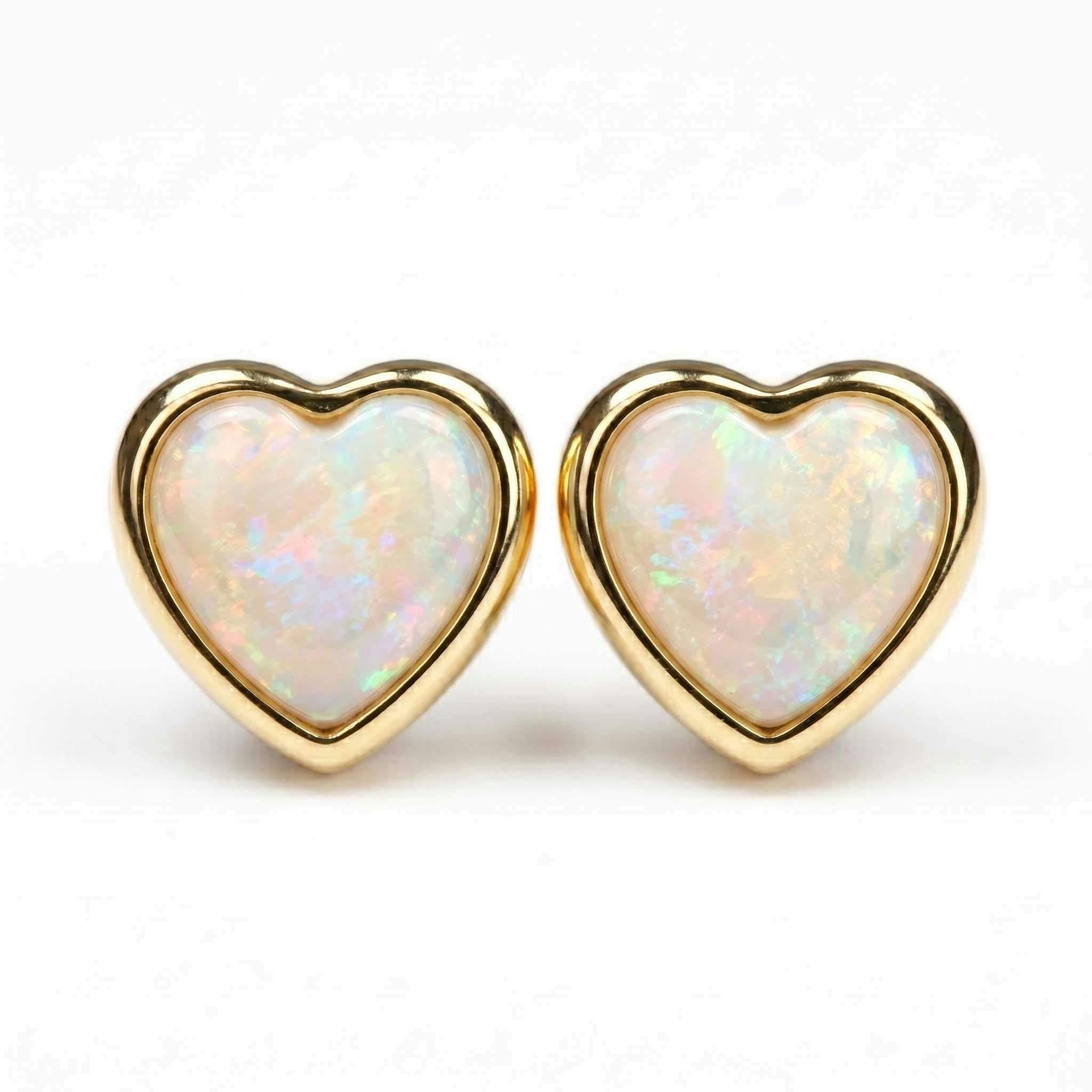 Opal Heart Stud Earrings