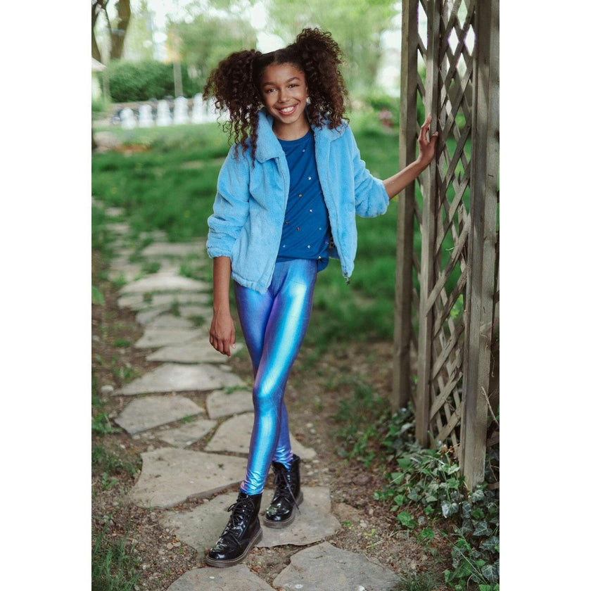 Rainbow Faux Fur Coat Baby Blue