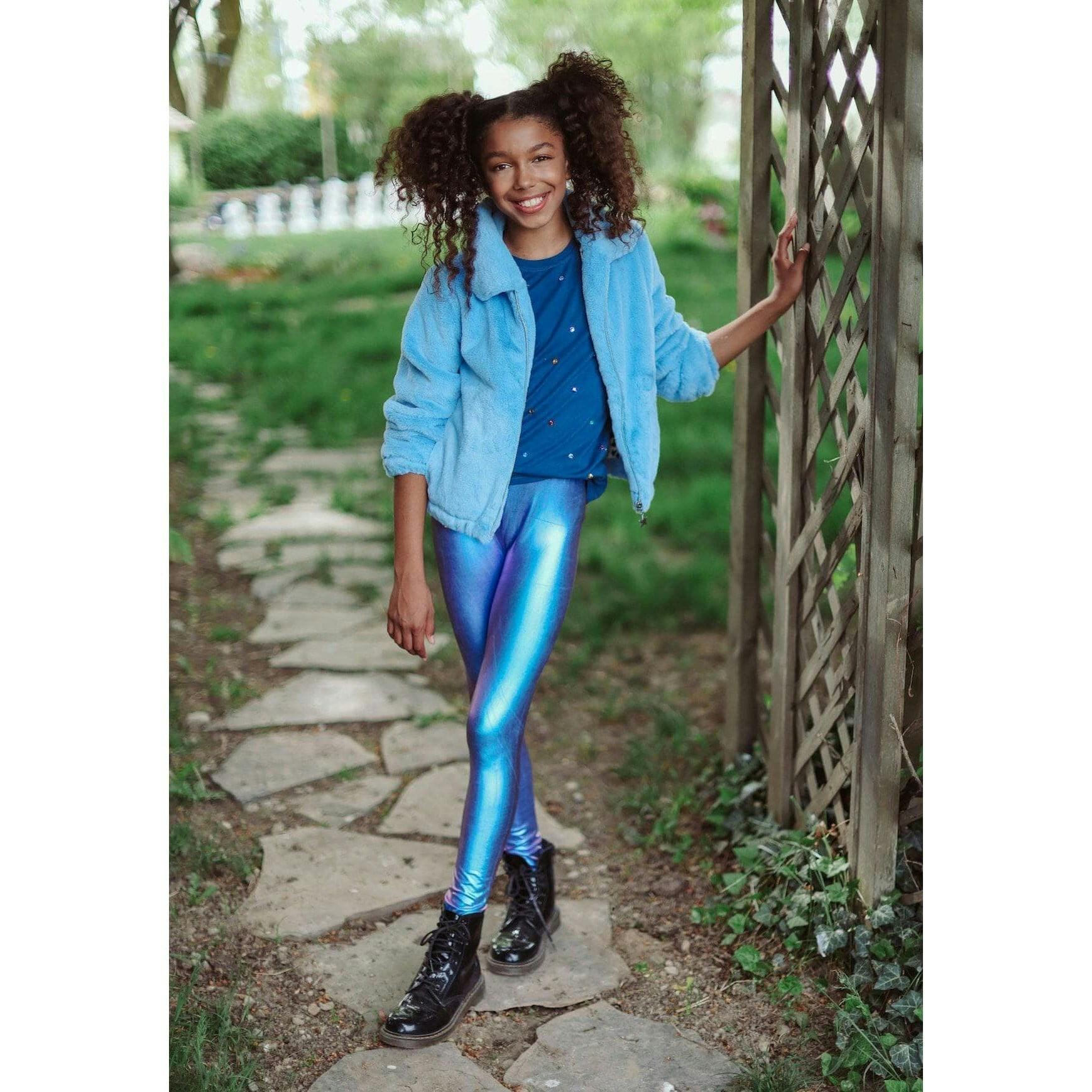Rainbow Faux Fur Coat Baby Blue