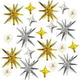 Packed Party Sparkle and Shine Gold Silver Confetti Mylar Balloon Set 21ct - Spark-Shaped and Confetti-Filled Balloons with Glue Dots and Strings Included