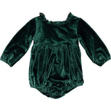 Baby Cypress Romper in Green Velvet
