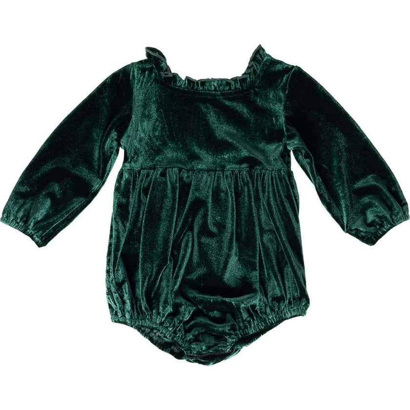 Baby Cypress Romper in Green Velvet